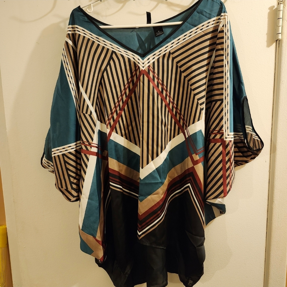 Bisou Bisou Tunic Top Striped Geometric Women's Top Sz Xl
